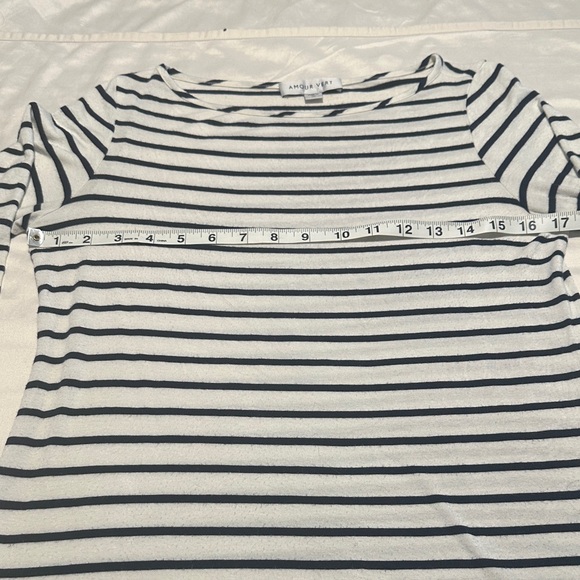 Amour Vert White & Navy Stripe Modal Top Sustainable Striped Size M - Picture 4 of 7